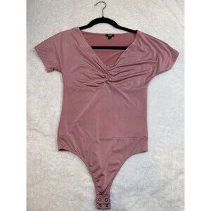 Express Mauve Ruched Short Sleeve Bodysuit Women’s Size Small Stretch
